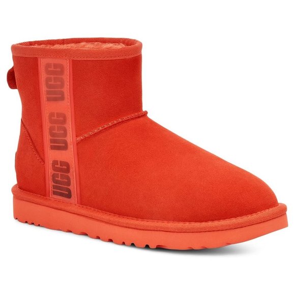NIB UGG MINI SUEDE SHEARLING LINED LOGO ANKLE‎ BOOTS ORANGE - Picture 1 of 8